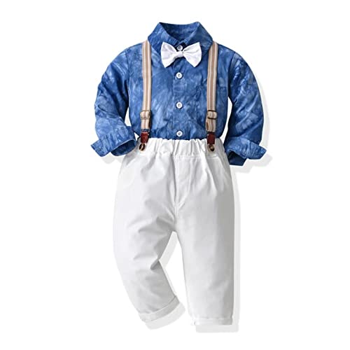Allovin Boy Blazer Outfits Long Sleeve Formal Suits Jogger Pants Set Blue 3-4 Y