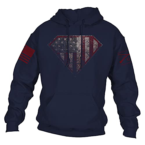 Grunt Style Super Patriot 2.0 Unisex Patriotic Pullover Hoodie (Navy, XXXLarge)