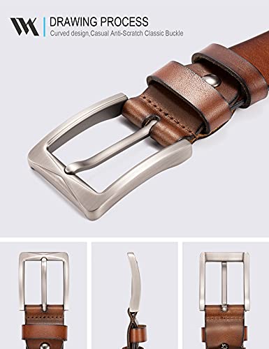 WOLFANT Full Grain Leather Belt for Men,100% Italian Real Solid Leather Casual Jeans belt