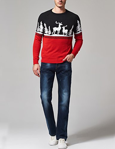 SSLR Mens Ugly Christmas Sweater Holiday Crew Neck Pullover Sweater for Men (XX-Large, Red Black)