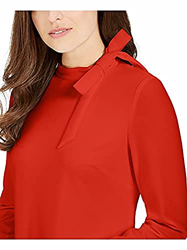Calvin Klein Women's Long Sleeve Dress with Tie Neck Detail, RED, 12