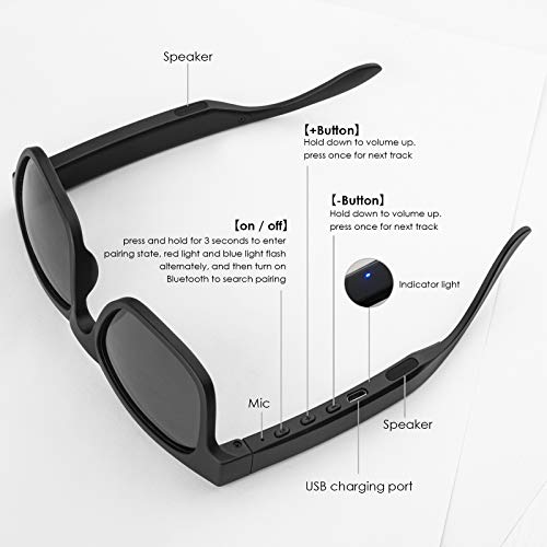 GELETE Smart Audio Glasses Wireless Bluetooth Sunglasses Open Ear Music&Hands-Free Calling,for Men&Women,Polarized Lenses,IPX4 Waterproof,Connect Mobile Phones and Tablets (A12Pro-black)