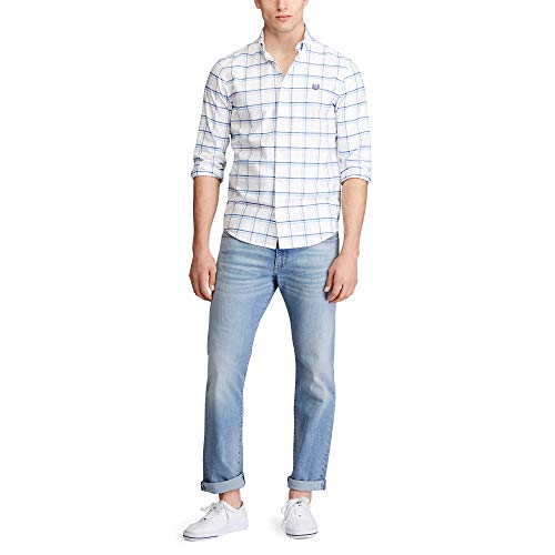 Chaps Men's Regular-Fit Long Sleeve Performance Cotton Oxford Shirt, White Multi, M