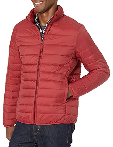 Amazon Essentials Men's Lightweight Water-Resistant Packable Puffer Jacket, Brick Red, Medium