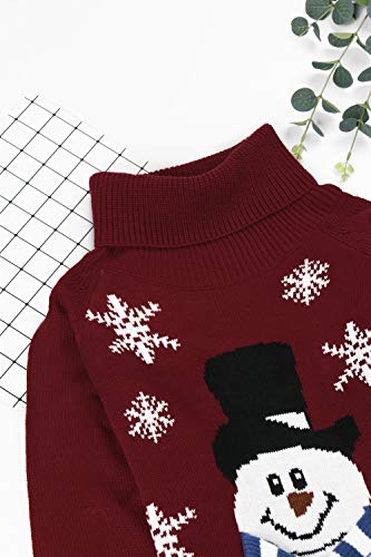 Pink Queen Women Oversize Turtleneck Santa Snowman Christmas Pullover Sweater Dress S Wine Red
