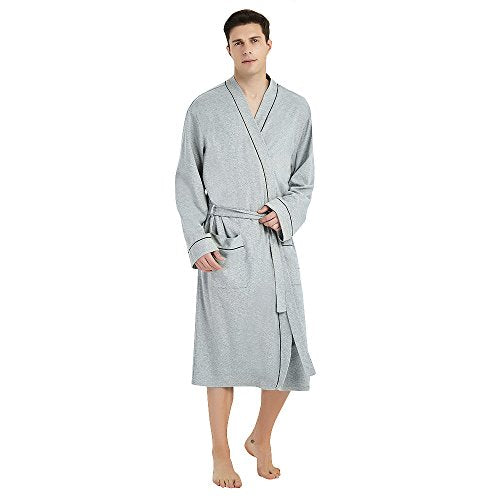 U2SKIIN Mens Cotton Robe Lightweight Knit Bathrobe(Grey, S/M)