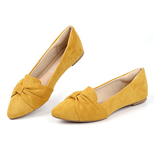 MUSSHOE Ballet Flats for Women Comfortable Women's Flats Memory Foam Slip on Pointed Toe Flats Shoes Women,Mustard Knot 11