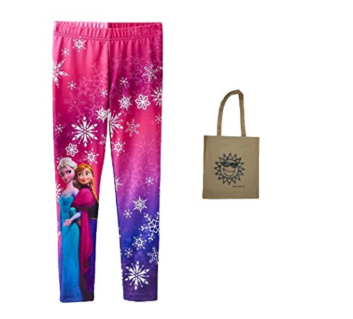 Disney Frozen Big Girls' Elsa & Anna Snowflake Leggings & Tote - 2 Piece Gift Set (7, Pink/Purple)