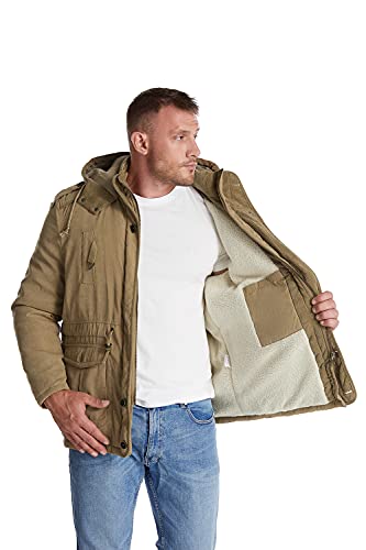 Mr.Stream Men's Winter Hooded Jacket Windproof Sherpa Lined Fleece Windbreaker Coat Outerwear Warm Parka Khaki L