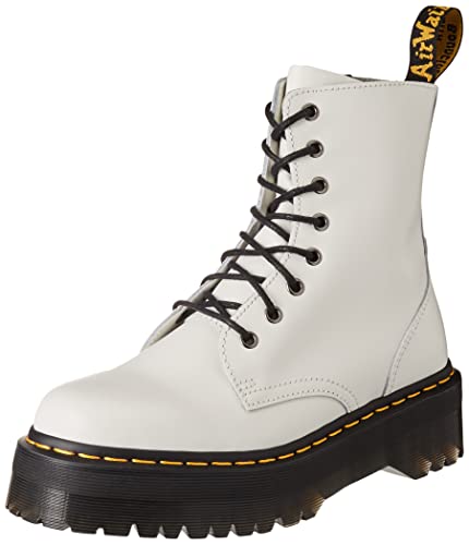 Dr. Martens Unisex Jadon 8-Eye Smooth Leather Platform Boots, White Polished Smooth, 8 US Women/7 US Men