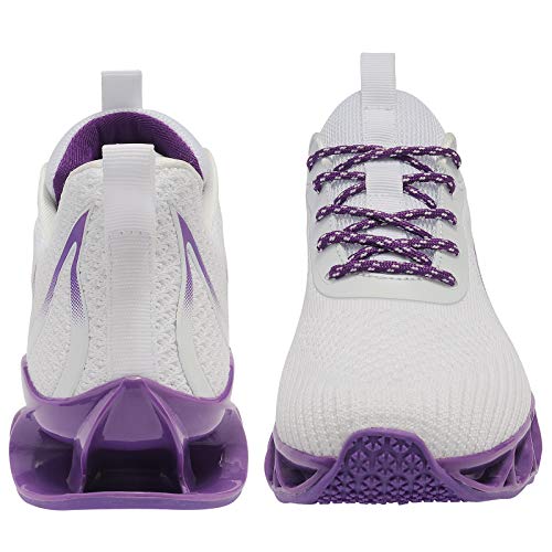 MOSHA BELLE Women Gym Tennis Shoes Fashion Walking Street Running Daily Basic Knit Sneakers White Purple Size 7