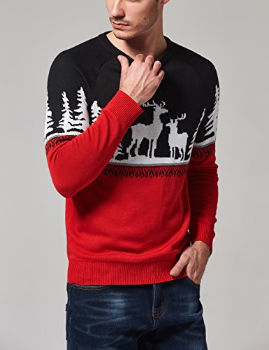 SSLR Mens Ugly Christmas Sweater Holiday Crew Neck Pullover Sweater for Men (XX-Large, Red Black)