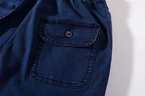 IDEALSANXUN Men¡¯s Elastic Waist Loose Fit Denim Pants Casual Solid Jeans Trouser(38W x 32L, Dark Blue)