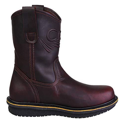 CEBU Men's Comfort Soft Toe Wedge Sole 10" Pull On Work Boots - Maroon 8.5 US