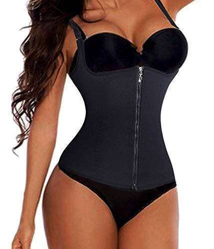 Nebility Women Waist Trainer Corset Zipper Vest Body Shaper Cincher Tank Top with Adjustable Straps (2XL, Black)
