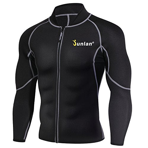 Men Sweat Neoprene Jacket Sauna Suit Workout Shirt Body Shaper Fitness Jacket Gym Top Clothes Shapewear Long Sleeve (Black, XXL)