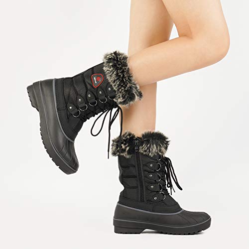 DREAM PAIRS Women's DP-Canada Black Faux Fur Lined Mid Calf Winter Snow Boots Size 6 M US