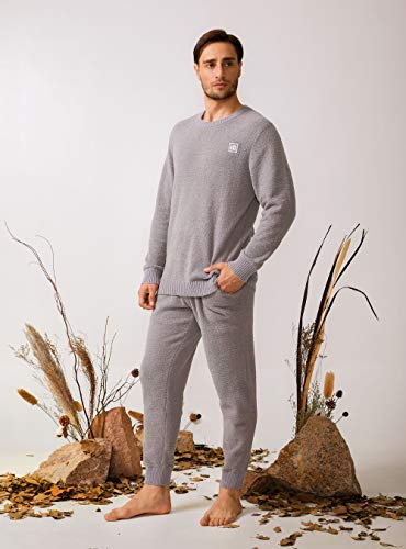 DAVID ARCHY Men's Plush Fleece Sleepwear Warm Cozy Long Sleeve Top & Bottom Pajama Set Nightwear (L, Gray)