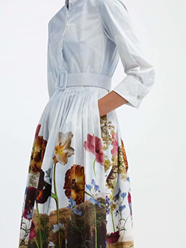 Oscar de la Renta, Floral Sky Cotton Poplin Shirtdress, 6, Ivory Multi