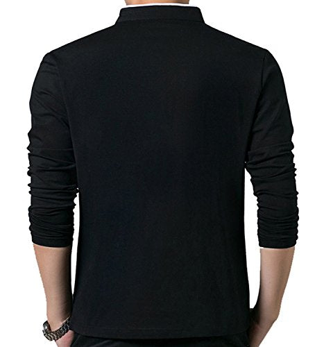 KUYIGO Men's Casual Slim Fit Long Sleeve Polo Cotton Shirts Medium Black