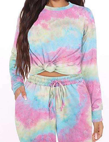 Casual Sweatsuit for Women 2 Piece Cute Long Sets Crew Neck Joggers Medium