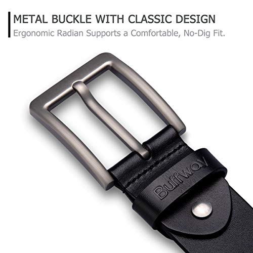Buffway Belts for Men with Real Solid Leather and Buckle Durable Heavy Duty 1.5" Men's Dress and Casual Belt- 36” Black