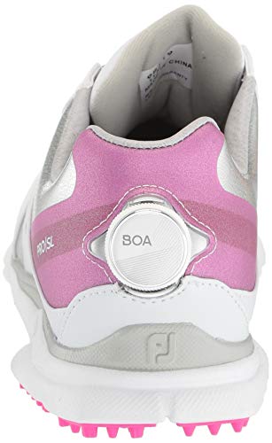FootJoy Women's Pro|SL Boa Previous Season Style Golf Shoes, White/Silver/Rose, 8 M US