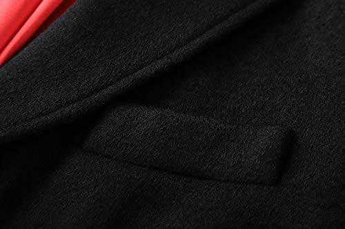 Mens Black Overcoat Wool & Cashmere Covert Warm Winter Mod Cromby Coat Velvet Collar & Red Satin Lining (42)