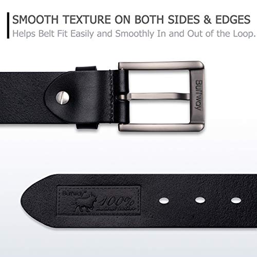 Buffway Belts for Men with Real Solid Leather and Buckle Durable Heavy Duty 1.5" Men's Dress and Casual Belt- 36” Black
