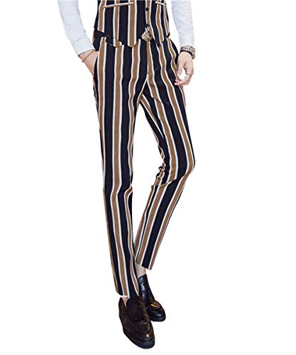 Men's Colored Striped 3 Piece Suit Slim Fit Tuxedo Blazer Jacket Pants Vest Set (Coffee-DB, X-Large)
