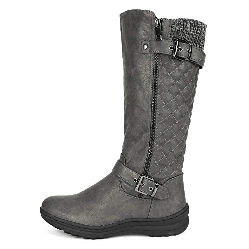 DREAM PAIRS Women’s Grey Knee High Boots Tall Faux Fur Lined Retro Winter Fashion Rading Boots for Women Urva 9M US