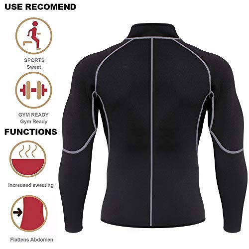Men Sweat Neoprene Jacket Sauna Suit Workout Shirt Body Shaper Fitness Jacket Gym Top Clothes Shapewear Long Sleeve (Black, XXL)