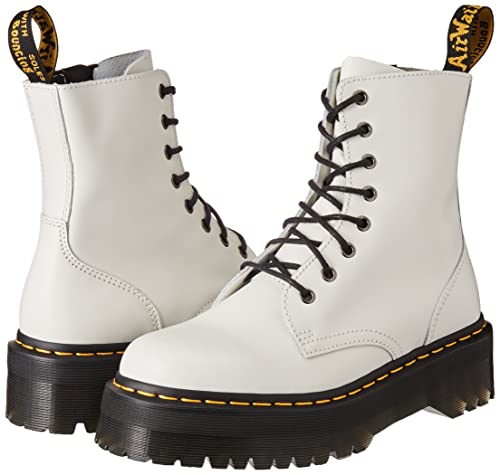 Dr. Martens Unisex Jadon 8-Eye Smooth Leather Platform Boots, White Polished Smooth, 8 US Women/7 US Men