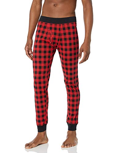 Amazon Essentials Men's Knit Pajama Set, Red Buffalo Plaid, Large