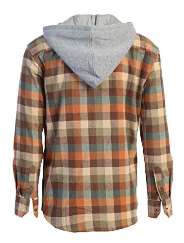 Gioberti Men's Removable Hoodie Plaid Checkered Flannel Shirt, Orange/Khaki/Teal, XX-Large