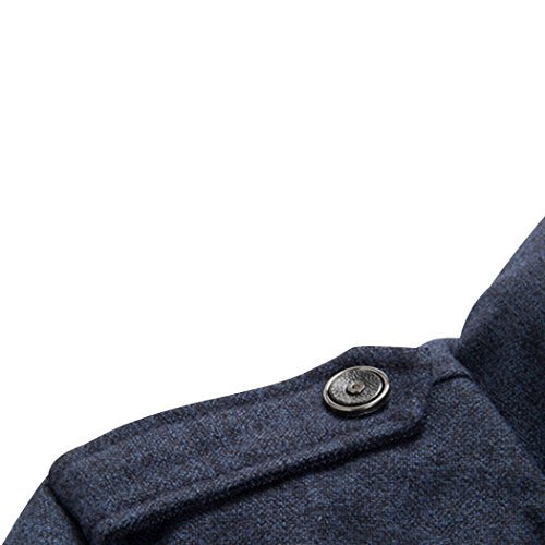Sun Lorence Men's Stand Collar Wool Blend Single Breasted Pea Coat With Fleece Lined (Medium, Navy Blue)
