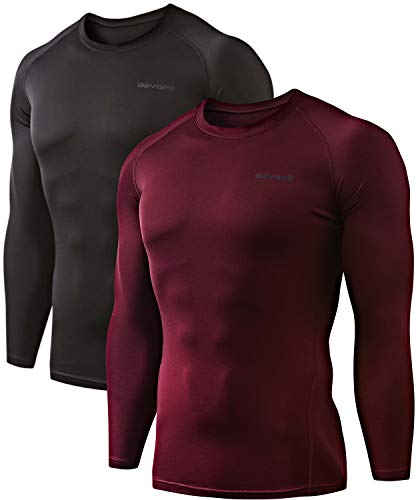 DEVOPS 2 Pack Men's Thermal Long Sleeve Compression Shirts (X-Large, Black/Wine)