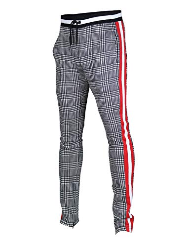 SCREENSHOTBRAND-P11957 Mens Hip Hop Premium Slim Fit Track Pants - Athletic Jogger Checker Pattern Color Block Print Bottoms-Black/Pattern-Small