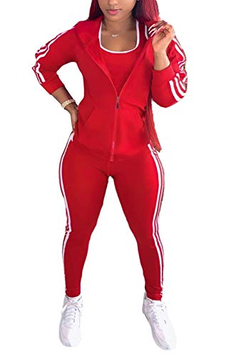 3 Piece Sweatsuits Outfits for Women Bodycon Long Sleeve Pant Sports Vest Tracksuit Set