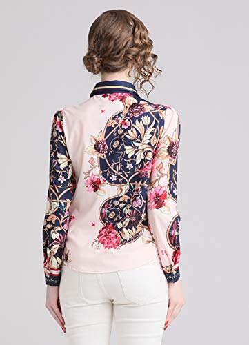Women's Tie Neck Floral Print Shirt Casual Long Sleeve Button up Blouse Top