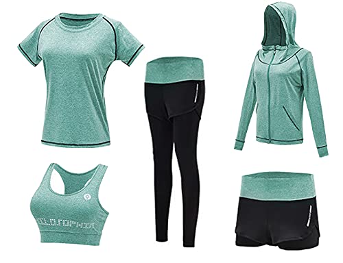 NC Women's Yoga wear Five-Piece Green Sports Suit