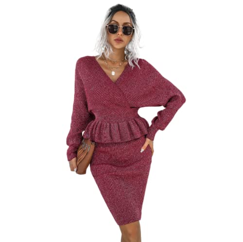 Woman Falbala Knit Skirt Suits (Red, Free Size)