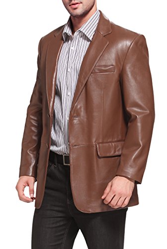 BGSD Men Richard Classic 2-Button Leather Blazer Lambskin Sport Coat Jacket Cognac Large