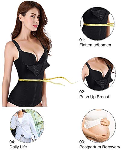 Nebility Women Waist Trainer Corset Zipper Vest Body Shaper Cincher Tank Top with Adjustable Straps (2XL, Black)