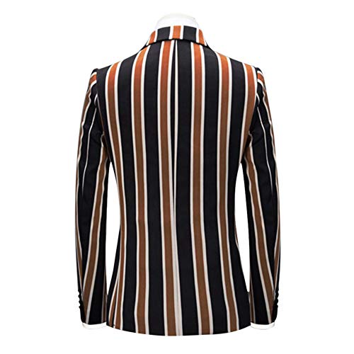 Men's Colored Striped 3 Piece Suit Slim Fit Tuxedo Blazer Jacket Pants Vest Set (Coffee-DB, X-Large)