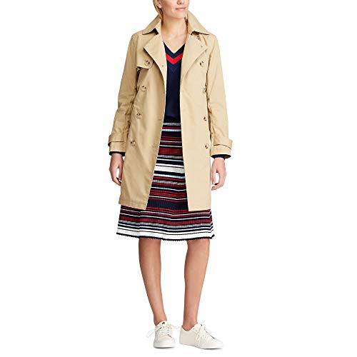 Chaps Women's Double Breasted Waterproof Trench Classic Overcoat Jacket, Khaki, L