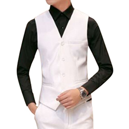 MOGU Mens 3 Piece White Dress Suit Set US Size Blazer 32/Pants 30 White