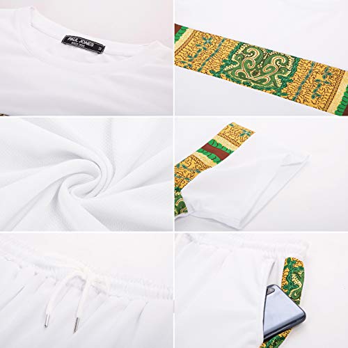 Mens Hipster T-Shirt and Shorts Tracksuit Set with African Tribal Pattern M White