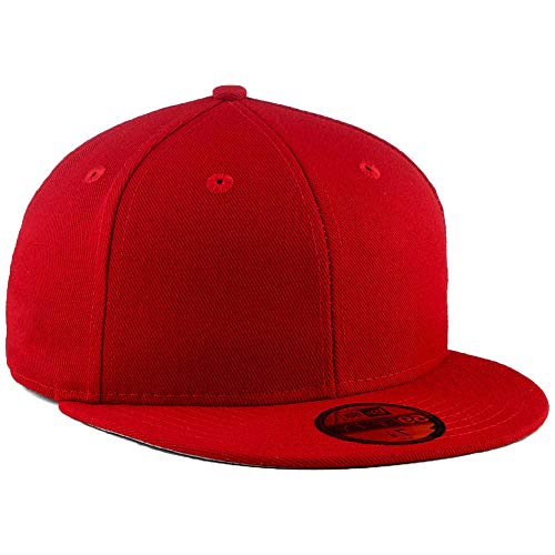 New Era Blank Custom 59FIFTY Fitted Flat Bill Cap, Red 7 3/8