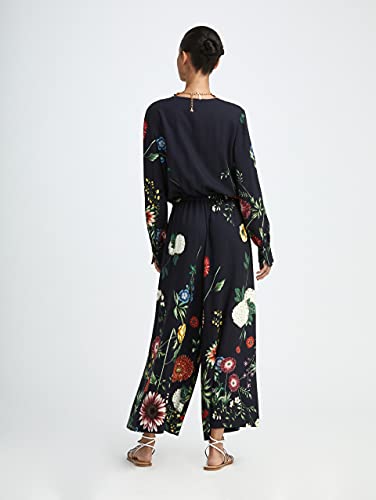 Oscar De La Renta, Tossed Botanical Crepe Jumpsuit, 0, Navy